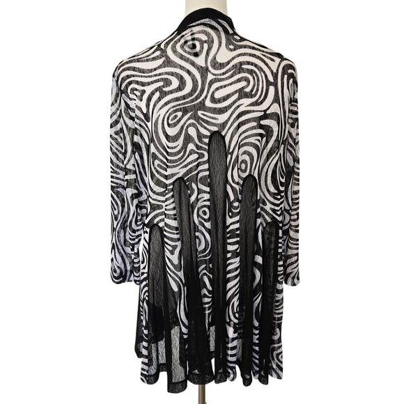Ali Miles Black/White Mesh Open Front Lightweight Jacket Cardigan Semi-sheer XL - Picture 5 of 12